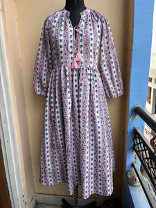 Robe midi bohème en coton imprimée à la main motif floral, collection été 2026, prix usine - Product Image 5