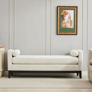 Elegante sofá cama con patas de madera de 66.34 pulgadas, otomana tapizada y 2 almohadas decorativas para dormitorio o sala de estar - Product Image 5