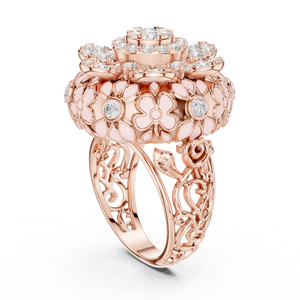 Rose Gold Floral Cluster Diamond Ring With Round Brilliant <b>Cut</b> <b>Stones</b> Romantic Engagement Ring <b>For</b> Women - Product Image 4