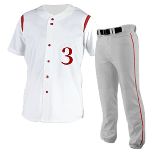 Ensemble uniforme de baseball pour homme, blanc avec bordure rouge, manches courtes, boutons sur le devant, numéro 3 brodé, vêtements en polyester - Product Image 1