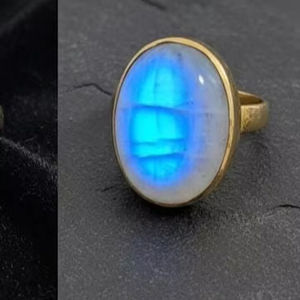 Bague en argent allemand de qualité supérieure avec pierre de lune arc-en-ciel blanche, bijoux de créateur, magnifique bague de mariage pour femme, pierre de lune arc-en-ciel - Product Image 1