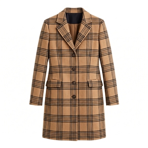 Manteau en laine à carreaux pour femmes, hiver |   Manteau long classique à carreaux, style smart casual |   Usine de fabrication en gros OEM ODM |   Marque privée |   Quantité minimale de commande faible - Product Image 3