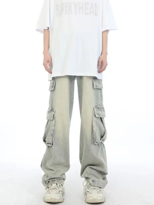 Pantalon cargo noir taille haute déchiré avec plusieurs poches, coupe ample, longueur intégrale, style utilitaire pour femme - Product Image 2