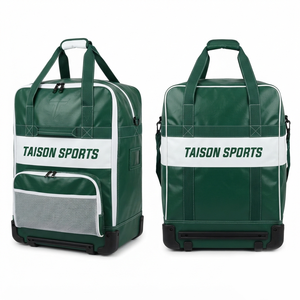 TAISON SPORTS Premium 600D PU Oxford Ice Hockey <b>Bag</b> 500 GSM Green White Custom Logo <b>Wheeled</b> Pro Sports Gear 30-40L - Product Image 1