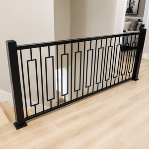 Rampe d'escalier moderne en métal noir, garde-corps intérieur avec design rectangulaire pour la sécurité des balcons et couloirs domestiques - Product Image 3
