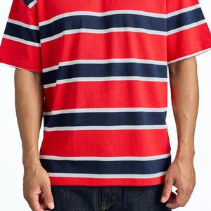Red Rush Stripe 240 GSM Cotton T-Shirt High Streetwear Boxy Style Oversized T-Shirts Loose Fit Classic Heavyweight Men's <b>Tees</b> - Product Image 4