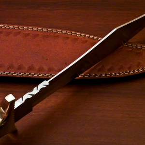 Cuchillo de caza Bowie hecho a mano de acero D2 con mango de madera de olivo marrón, hoja fija plateada, funda de cuero, cuchillo para acampar al aire libre - Product Image 6