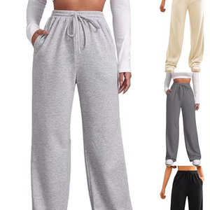 Pantalon large pour femmes grandes tailles, couleur unie, coupe ample, taille à cordon, décontracté, longueur intégrale, pantalon de survêtement en tricot avec poches - Product Image 6