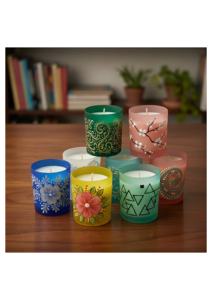 Elegant Soy Wax Cylinder Scented Jar with Floral & Artistic Patterns Handmade for Home Decoration Christmas & Weddings - Product Image 3