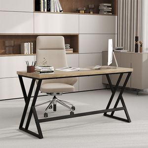 Scrivania per Computer con Telaio in Metallo e Barra Trasversale da 59 Pollici, Design Resistente e Robusto - Product Image 1