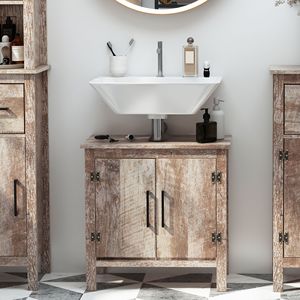 Mobile da Bagno con Doppia Anta, Organizzatore da Terra Sotto il Lavabo, Stile Legno di Recupero - Product Image 2