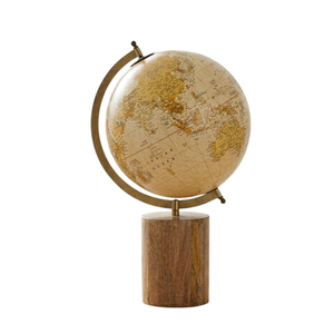 Decorative Wood, Iron & Plastic Table Globe | Vintage Rotating World <b>Map</b> Globe for Study Table, Office Desk & Library Decoration - Product Image 1