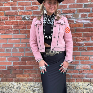 Veste Western Rose Cloutée en Daim pour Femme, en Cuir de Vachette, Courte, avec Conchos, Style Trucker, Rodeo, Cowgirl, Sud-ouest, à Boutons Pression, Coupe Ajustée - Product Image 3