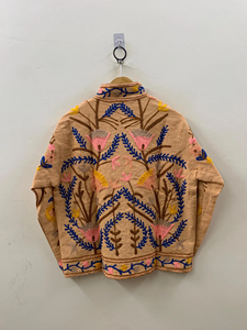 Hand-Embroidered Suzani Cotton <b>Jacket</b> Floral Embroidery Boho-Chic Styling <b>Mandarin</b> <b>Collar</b> Reversible Quilted <b>Jacket</b> - Product Image 3