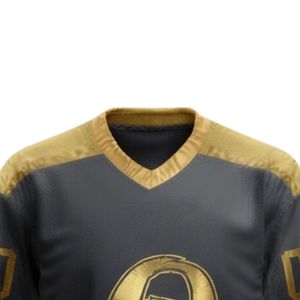 Conjunto de Camiseta y Pantalones Cortos de Hockey sobre Hielo Sublimados en Negro y Dorado para Hombre, Cuello en V, Poliéster, Uniforme de Equipo Estampado, Ropa Deportiva de Entrenamiento - Product Image 3