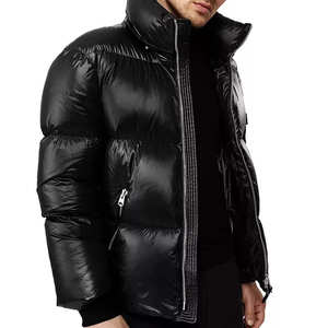 Veste d'hiver pour homme en duvet noir, à capuche, fermeture éclair, coupe-vent, décontractée, couleur unie, coupe classique - Product Image 3