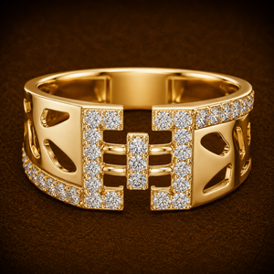 Anillo de boda de lujo para hombre con diamantes geométricos calados, de oro macizo de 14K, con diamantes cultivados en laboratorio de corte redondo, venta al por mayor - Product Image 1