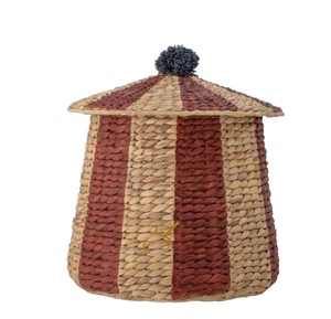 Panier de rangement en jacinthe d'eau tressée avec couvercle, style tente de cirque, organisateur de couvertures pour enfants, panier de rangement au sol - Product Image 1