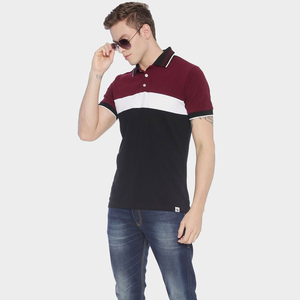 Polo pour homme à manches courtes, style décontracté, tricoté, avec blocs de couleur bordeaux, blanc et noir - Product Image 5