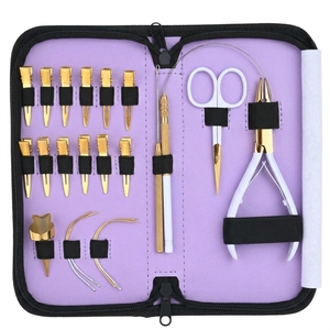 Kit complet d'outils d'application pour extensions capillaires : Pinces micro-anneaux, Anneaux de séparation rapide, Aiguilles courbées, Pinces bec de canard, Ciseaux - Product Image 1