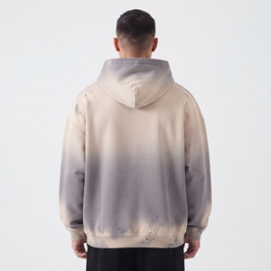 Men's Vintage Gradient Pullover Hoodie Oversized Washed <b>Fleece</b> <b>Sweatshirt</b> with Kangaroo Pocket Polyester/Cotton 320g Breathable - Product Image 2