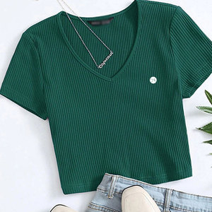 Camiseta Corta para Mujer, Cuello Redondo, Cómoda, Informal para Uso Diario, Tejido Transpirable para Conjuntos de Verano - Product Image 5