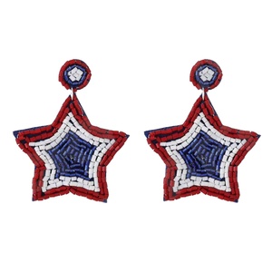Boucles d'oreilles en perles de drapeau américain vintage pour femmes Orange blanc bleu couleur tissu accessoire élégant pour mariage patriotique - Product Image 1