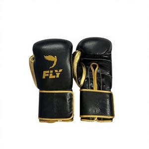 Gants de boxe professionnels - Gants d'entraînement et de sparring en cuir de qualité supérieure - Mittons de frappe Muay Thai or et noir - Product Image 4