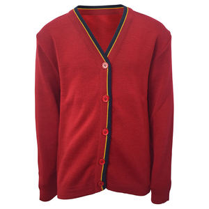 Cardigan en maille pour homme, personnalisé OEM & ODM, violet, à manches longues, col en V, anti-plis, épais, en nylon/acrylique, avec logo frontal - Product Image 3