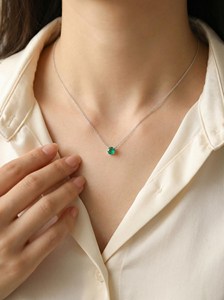 Emerald Pendant 14K White Gold Natural Gemstone Prong <b>Set</b> Pendant May Birthstone Gift For Women Jewelry - Product Image 2