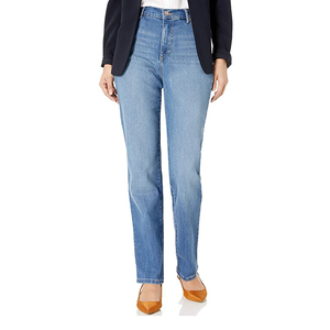 Jeans de Mezclilla Desgastados de Cintura Alta con Logotipo Personalizado OEM para Mujer, Pantalones Acampanados Azules con Plumas, Talla Grande, Moda de Invierno - Product Image 1