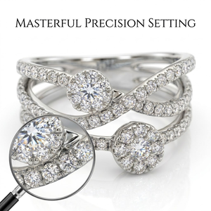 Élégante bague de fiançailles en or 18 carats avec mosaïque de diamants croisés et double grappe florale pour les détaillants - Product Image 2