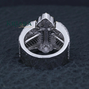 925 <b>Silver</b> <b>Cross</b> Cocktail <b>Ring</b> With Moissanite Pave Setting 18K Gold Plated Religious Unisex Jewelry - Product Image 4
