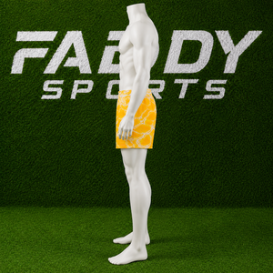 Shorts de basket-ball en mesh personnalisés par sublimation pour hommes, streetwear jaune tie-dye, respirants, séchage rapide, pour la gym, l'entraînement et le sport. - Product Image 5