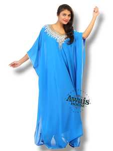 Robe Kaftan Awais House Bride Islamique Coupe A-Line en Georgette avec Cristaux, Simple, Longue, Manches Longues, pour Mariage, Festival d'été, Aïd - Product Image 3
