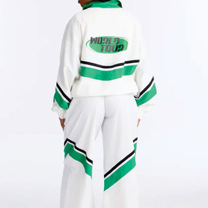 ชุดวอร์มเทรนดี้สีขาวเขียวสำหรับผู้ชาย ผ้าฝ้าย 100% เสื้อแจ็คเก็ตซิปเต็มตัว กางเกงทรงหลวม น้ำหนักเบา สไตล์สตรีทแวร์ มีฮู้ด - Product Image 2