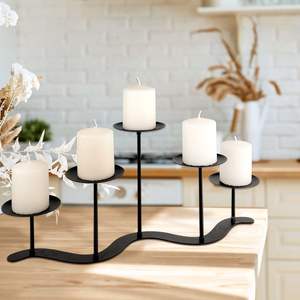 Chandelier noir à 3 bras pour bougies pilier, idéal pour Noël, mariages, spas et tables de dîner - Product Image 3