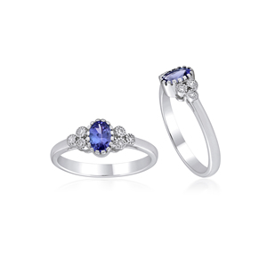 Bague de fiançailles tendance Ivaan Jewels pour femme en argent sterling 925 avec saphir bleu et pierres CZ ovales, motif floral en grappe, vente en gros - Product Image 3