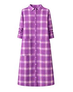Vestido Camisero a Cuadros Morado para Mujer, Vestido Midi a Cuadros de Manga Larga con Botones y Bolsillos, Ropa Casual, Fabricante OEM Personalizado - Product Image 1