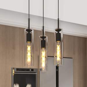 Modern Adjustable Black Glass <b>Pendant</b> <b>Light</b> <b>3</b> Pack Kitchen Island Industrial Fixtures for Dining Room Living Room-No Bulbs - Product Image 1