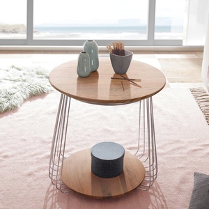 Elegante mesa auxiliar de madera redonda movible con marco de Metal estante de almacenamiento moderno para el hogar sala de estar dormitorio decoración de oficina - Product Image 1