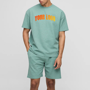 Conjunto de Camiseta y Pantalones Cortos Tipo Waffle Estampados de Primera Calidad para Hombre, Ropa Casual de Verano, Corte Regular, 2 Piezas, 100% Algodón - Product Image 1