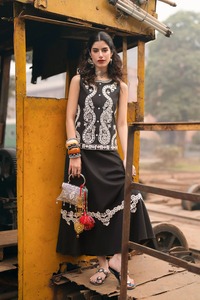 Black Embroidered Silk Ethnic Blouse Women Traditional Party Wear India Pakistan Style Midi Length Regular Fit - Product Image 1