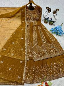 <b>Women</b> Yellow Silk Embroidered <b>Kurta</b> Dupatta Set Floor Length Traditional Wedding Party Wear - Product Image 2