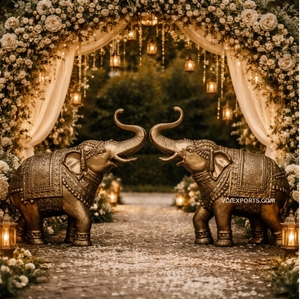 Royal Golden <b>Elephant</b> Sculpture Pair Handcrafted Traditional Design Luxury Wedding Entrance <b>Decor</b> Statues for Grand Event - Product Image 2