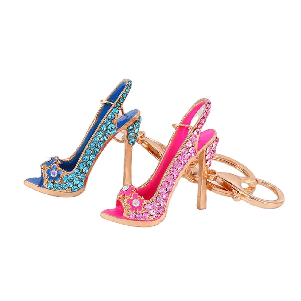 Hot Selling Fashion Custom Shape Alloy Keyring Crystal Rhinestones Bling Bling High Heel Key Chain