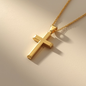 Collar con Colgante de Cruz Simple de Oro Sólido de 14K y Platino Pt950, Joyería Cristiana Moderna, Collar con Colgante de Fe Minimalista - Product Image 3