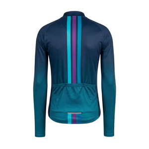 Maillot de Ciclismo de Manga Larga con Cremallera Completa de Poliéster, con Franja Diagonal de Color Verde Azulado, Transpirable, de Secado Rápido, Unisex, de Alto Rendimiento - Product Image 2