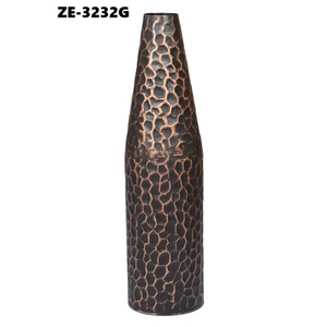 <b>Tall</b> Black & Copper Tone Decorative Flower Vase with Textured Pattern for Rustic Home Decor Console Table and Floral Arrangement - Product Image 2