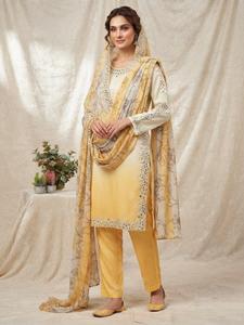 Designer Beads And Real Mirror Embroidery Work Printed Crepe Silk <b>Top</b> With Bottom And Dupatta Fully Stitched Ready To Wear Set - Product Image 2